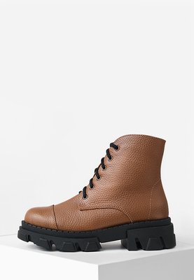 Шкіряні черевики зимові коричневого кольору зі шнурком та блискавкою 3949OPTION23329 фото