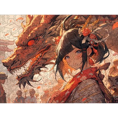 Деревянный пазл Аниме (Девушка с огненным драконом) L 879 фото