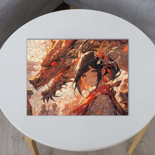 Дерев'яний пазл Аніме (Дівчина з вогняним драконом) L 879 фото