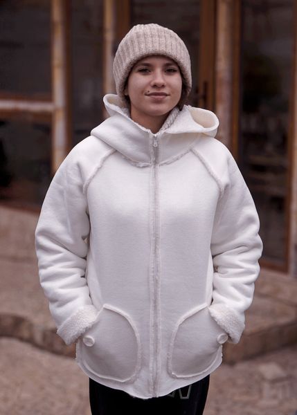 Жіноча дублянка з капюшоном біла S-M. A20033011 фото
