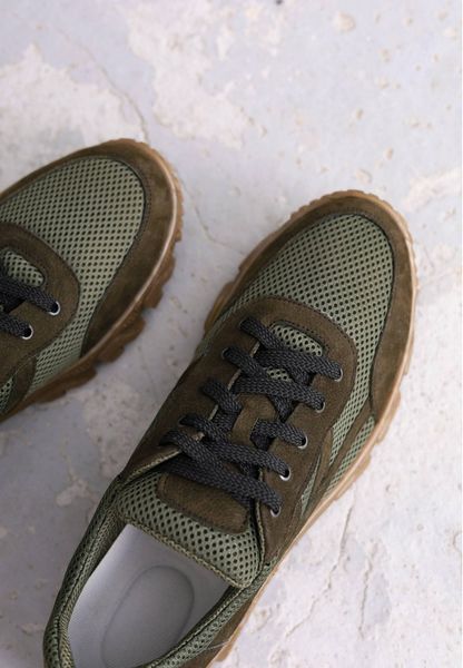 Кросівки чоловічі тактичні зеленого кольору прошиті коричнева підошва 4094OPTION24594 фото