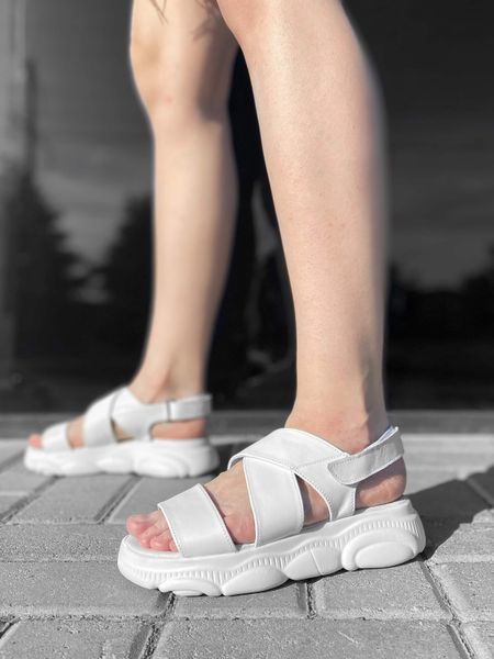Білі шкіряні босоніжки у спортивному стилі 3547OPTION18996 фото
