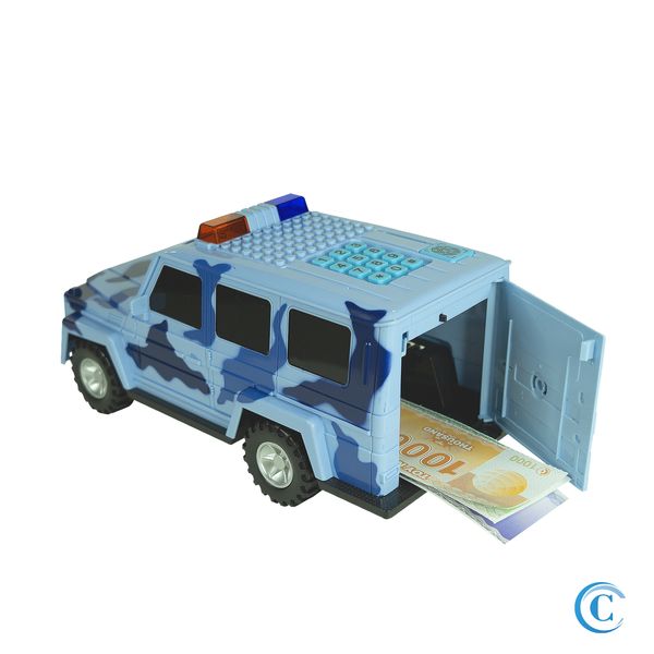 Машинка сейф копилка,  электронная с кодовым замком и сканером отпечатка пальца (синий камуфляж) A5000016 фото