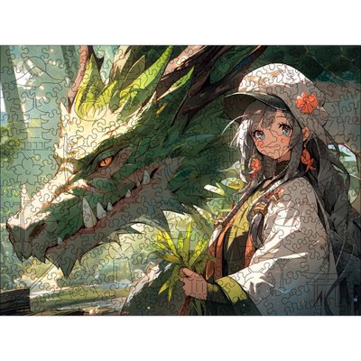 Дерев'яний пазл Аніме (Дівчина з зеленим драконом) L 897 фото