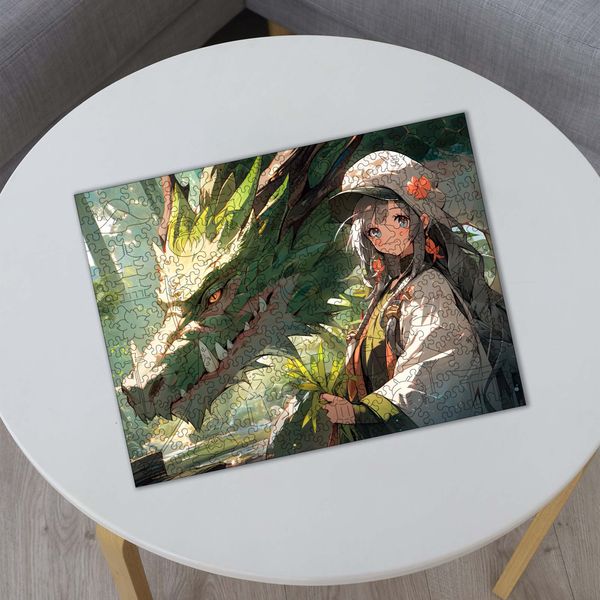 Дерев'яний пазл Аніме (Дівчина з зеленим драконом) L 897 фото