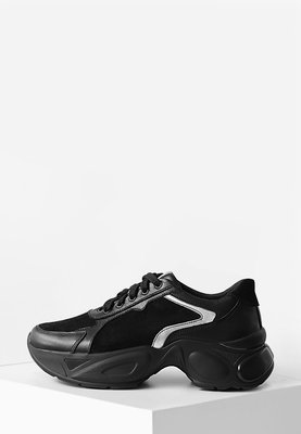 Черные кожаные женские кроссовки с замшевыми вставками 3890OPTION26736 фото