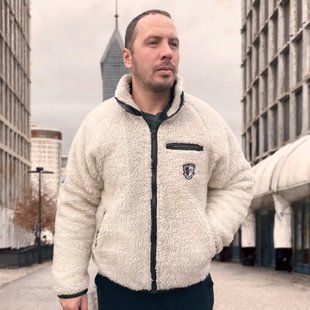 Мужская кофта искуственный мех L-XL  молочная оверсайз. 2100000131 фото