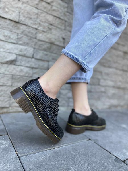 Темні закриті туфлі на шнурках із золотавим відливом 3564OPTION20214 фото