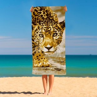 Рушник махровий 100% Cotton . “Леопард у чагарниках” Beach towel, “Leopard in the thickets”. A001937 фото