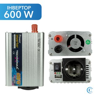 Перетворювач напруги інвертор 12V-220V-600W TECHNOMAX TM-9201 USB Автоприкурювач 00550012 фото