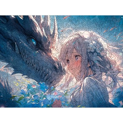 Деревянный пазл Аниме (Девушка с голубым драконом) L 876 фото