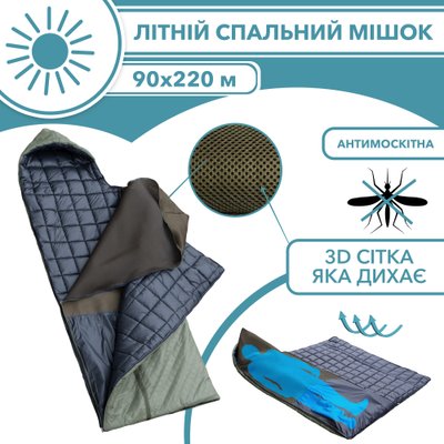 Спальный мешок ЛЕТНИЙ с  3Д сеткой ( антимоскитной)  220 х 90 см A2000027 фото